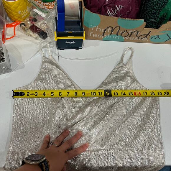 Eliza J Silver Metallic Ruffle Slit Surplice Cocktail Dress Womens Plus Size 18 - Picture 8 of 9